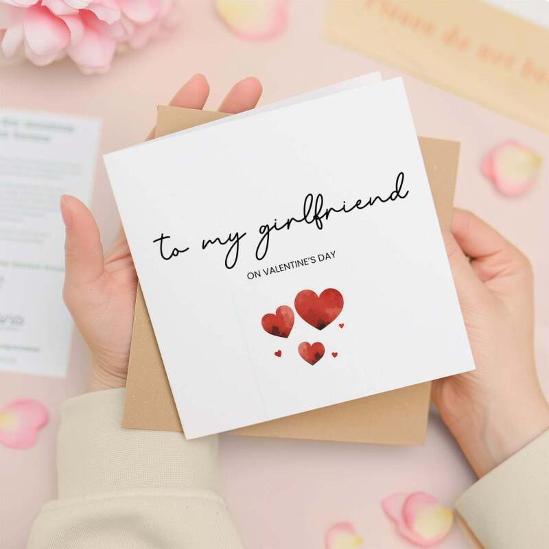 Valentine's Day Card for Girlfriend, Cute Simple Design for Valentine's Day - Square (5.5x5.5) / Blank Inside