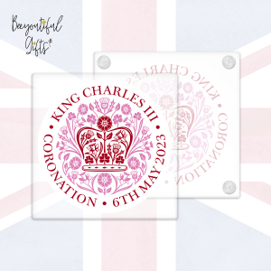 King Charles III Coronation Day May 2023 Official Emblem Glass Coaster - Red