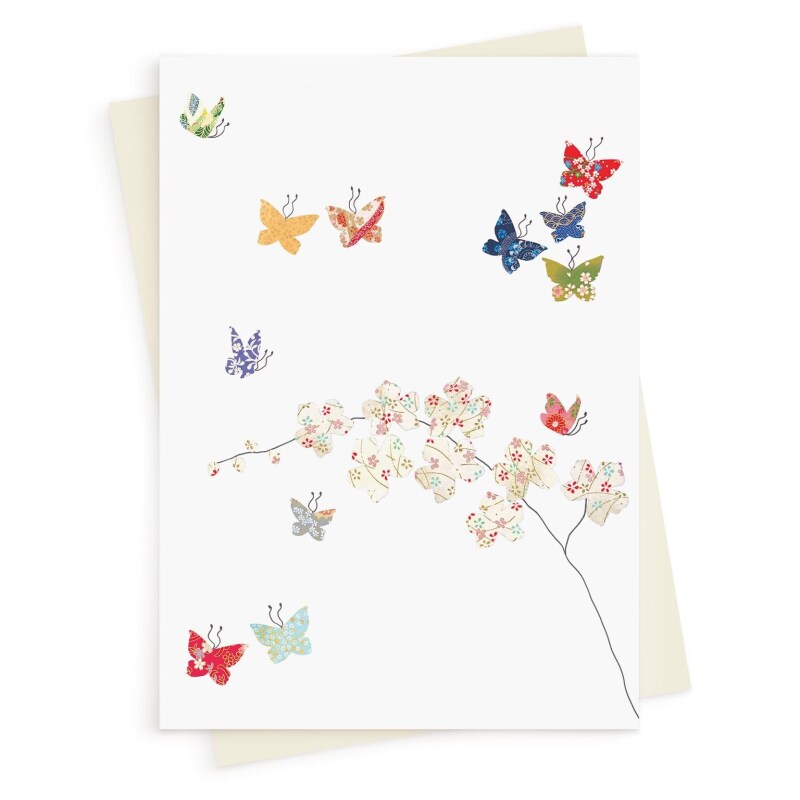 Butterflies & orchids greeting card -  designed by Eloise Hall - 15.7 x 11cm and blank inside, made in the UK