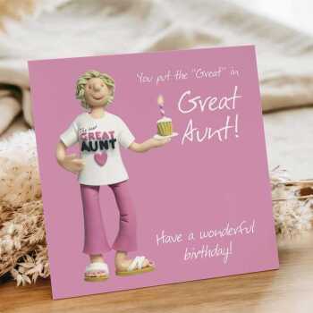 Great aunt birthday card for her - designed by Erica Sturla - 15cm square and blank inside, made in the UK