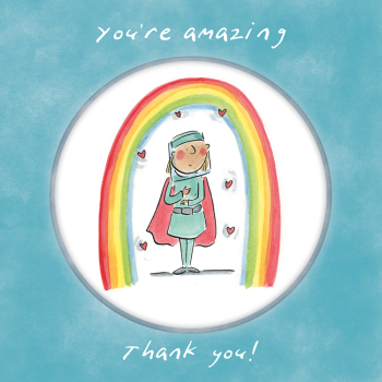 Holy Mackerel Amazing healthworker (female), a 15cm square thank you card for a nurse or doctor featuring Rosie Brooks artwork, blank inside for your message