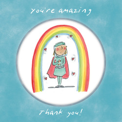 Holy Mackerel Amazing healthworker (female), a 15cm square thank you card for a nurse or doctor featuring Rosie Brooks artwork, blank inside for your message