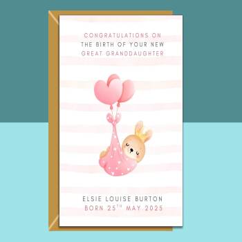 Your New Great-Granddaughter Congratulations Baby Card - Personalised - Perfect for new great grandma, great granddad, great grandparents.
