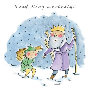 Good King Wenceslas, a 150mm square festive Christmas greetings card featuring Rosie Brooks artwork, message inside reads Merry Christmas