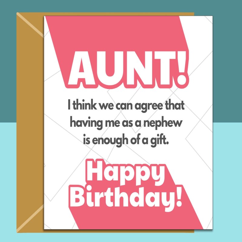 Aunt birthday card from nephew - funny card - Personalised - for her - For auntie - Custom birthday card gift ideas - Blank inside - Regular - Matte
