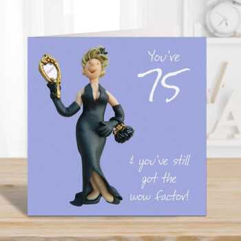 75th birthday card for her - designed by Erica Sturla - 15cm square and blank inside, made in the UK
