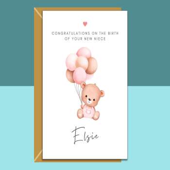 Your new Niece Card - Customised - Congratulations on the birth of your Niece - Personalised Card - New Baby - For aunt or uncle
