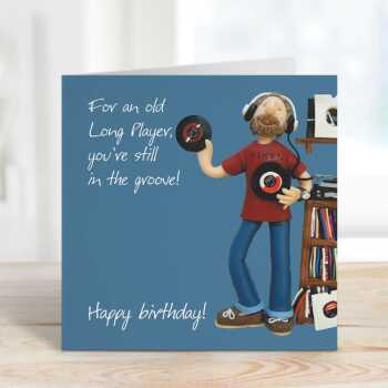 Still in the groove birthday card for a vinyl music fan - designed by Erica Sturla - 15cm square and blank inside, made in the UK