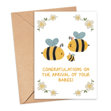 New Baby Card - Congratulations on the Arrival of Your Babee - Small (Approx. A6 | 105mm x 148mm | 4.1in x 5.8in) - Standard Smooth Card