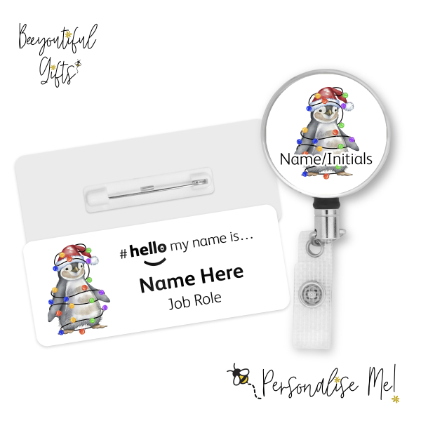 #hello my name is... Name Badge & Metal ID Reel - Penguin in Lights