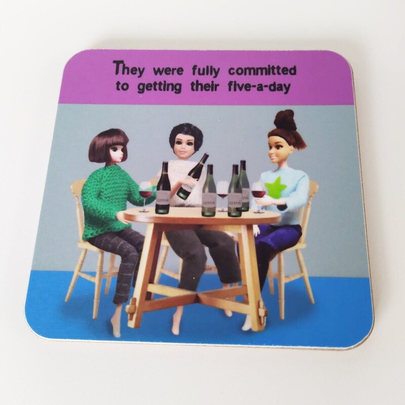 Doll Coaster | Five a day | Funny coaster for her | drink | Wine coaster | tea | coffee | gift