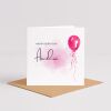 Pink balloon card personalised birthday design custom name script soft greeting - Smooth No Message - Kraft Brown