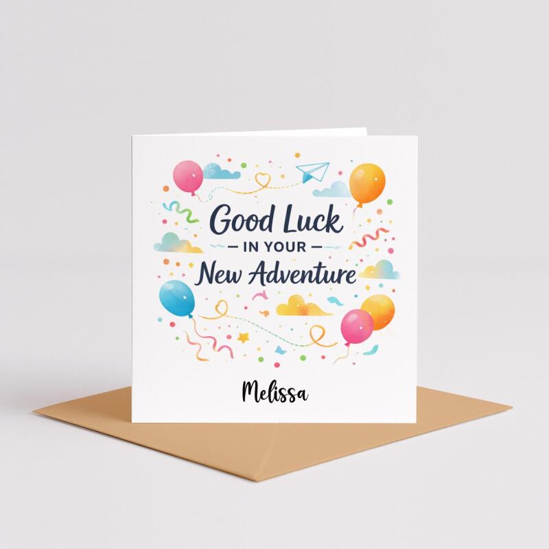Personalised Good Luck Card &ndash; Good Luck In Your New Adventure &ndash; Leaving Card, New Job Card, Farewell Colleague Gift UK - Smooth No Message - Kraft Brown