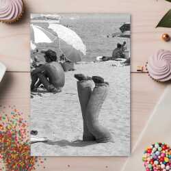 Legs in the sand - vintage black and white themed card - 12.6 x 17.7cm and blank inside - made in the UK