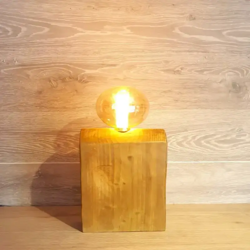 Large wooden Rustic Industrial Lamp Inset – Reclaimed Wood – Quirky Square Rectangle – Desk Lamp Table Lamp –