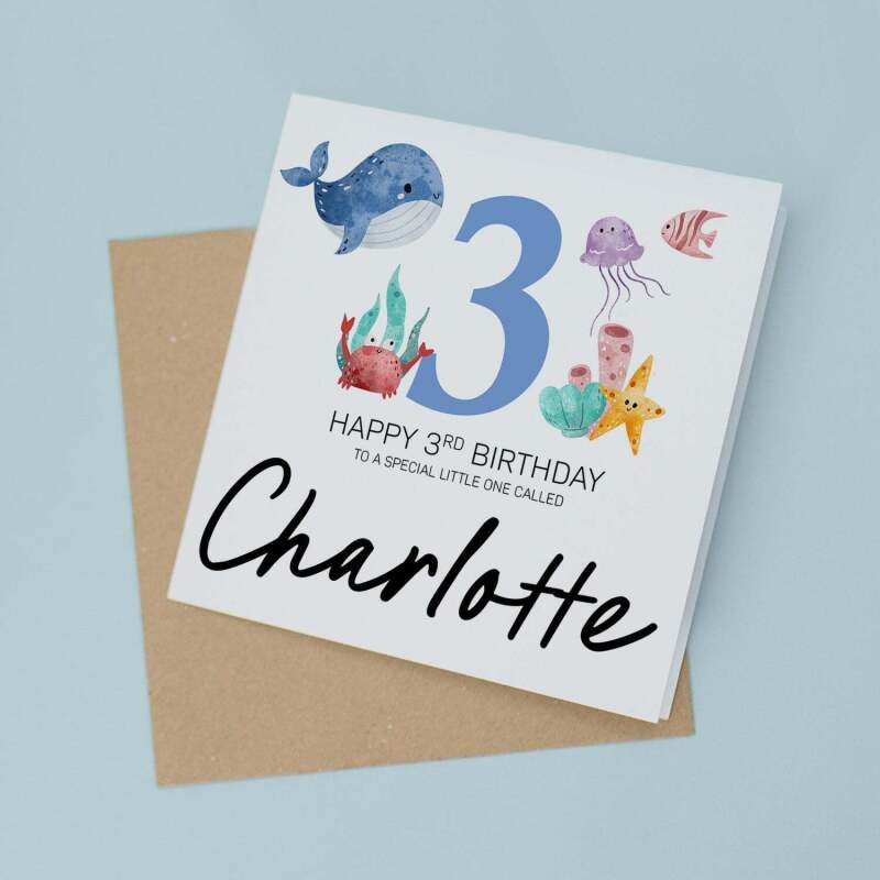 Personalised 5th Birthday Children's Card Sealife Themed Fifth Birthday Card For Boy or Girl Five Years Custom Card - Square (5.5x5.5) / Blank Inside