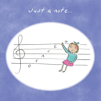 Just a Note Music Themed Greetings Card by Artist Rosie Brooks. Card is 150mm Square.