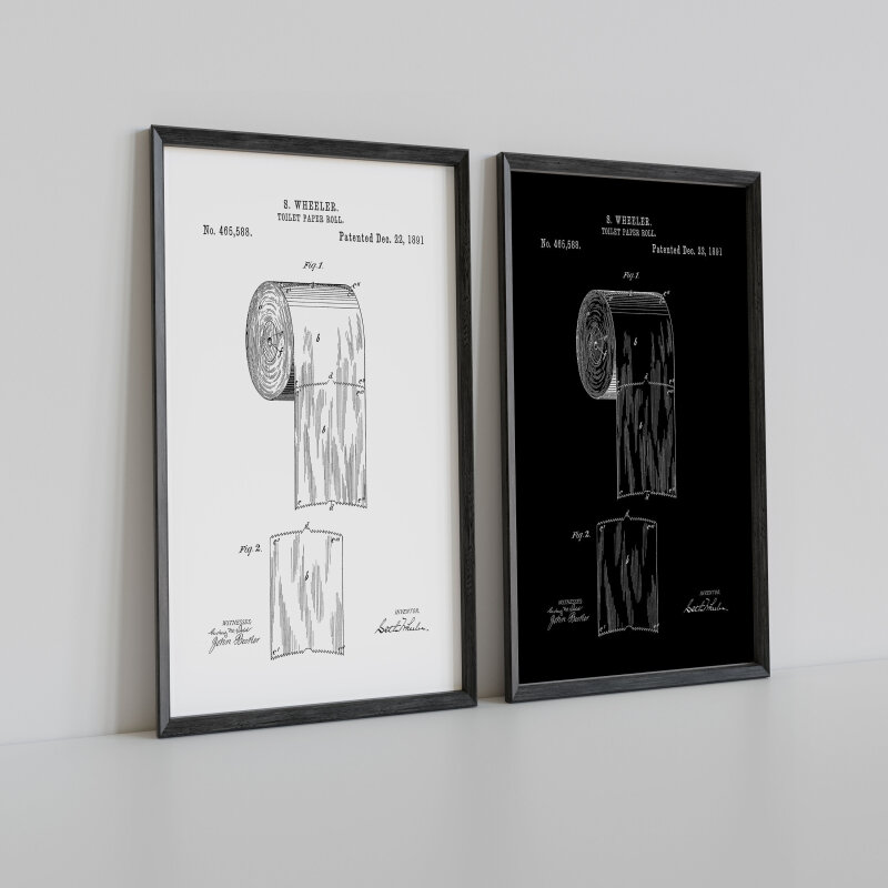 Patent bathroom prints, wall art, decor - A5 - Glossy - Black - Bath and shower