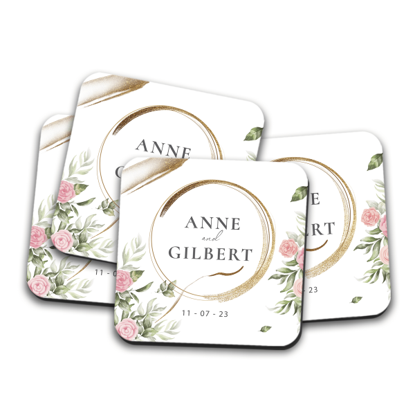 Wedding Favour Coaster For Guests - Golden Floral