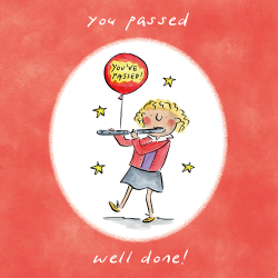 You passed your flute exam, a 150mm square music themed card featuring Rosie Brooks artwork, blank inside for your message