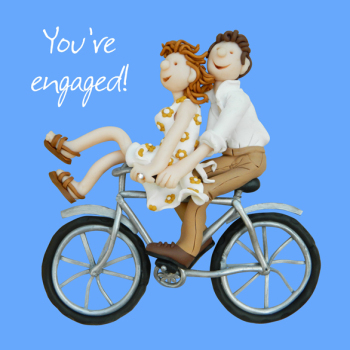 Holy Mackerel You're enaged bicycle themed engagement card for a couple - designed by artist Erica Sturla - 15cm square and blank inside for your message - made in the UK