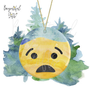 Watercolour Emoji Ceramic Christmas Tree Decoration - Fearful