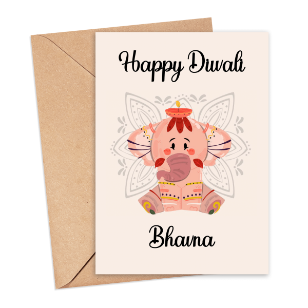 Personalised Diwali Card - Children's Cartoon Elephant - Small (A6)