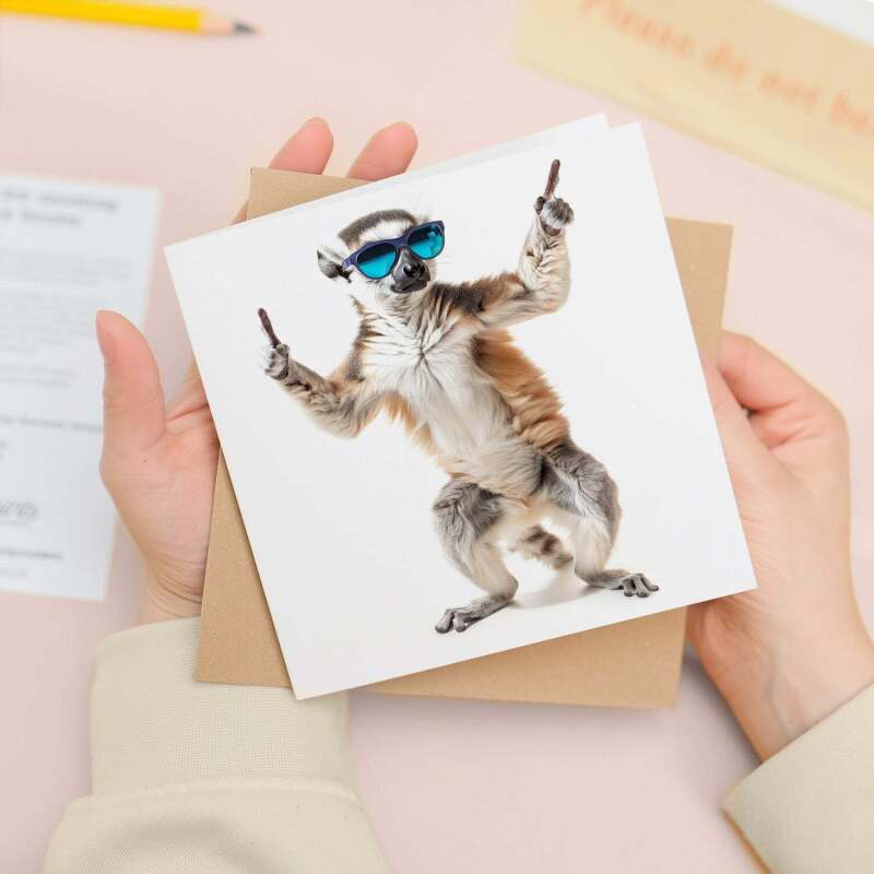 Birthday Card for Him Birthday Card For Brother or Son Birthday Card For Sister or Daughter Fun Birthday Card Of A Lemur With Sunglasses - Square (5.5x5.5) / Blank Inside
