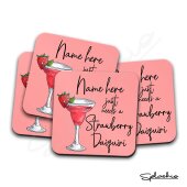 STRAWBERRY DAIQUIRI Set of 4 Coasters Cocktail Coasters, Personalised, Fathers Day gift, Secret Santa, Birthday Gift, Home Bar. Cocktails