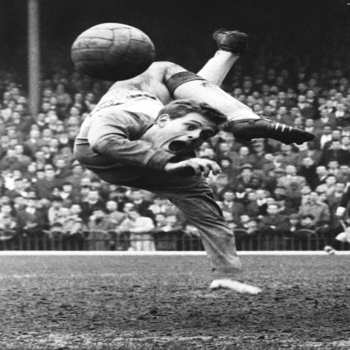 Holy Mackerel Gordon West retro black and white photographic card featuring a vintage image of the goalkeeper in action - 12.6 x 17.7cm and blank inside