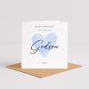 Godsons birthday card personalised blue heart design custom name handmade minimalist greeting - Smooth No Message - Kraft Brown
