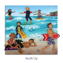 Holy Mackerel surfs up seaside themed blank greeting card - designed by artist Erica Sturla - 15cm square and blank inside for your own message