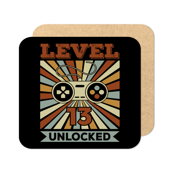 13th Birthday Coaster - Retro Milestone Level 13 Unlocked - Standard Wooden Coaster