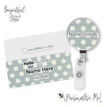 #hello my name is... Name Badge & Metal ID Reel - Green Daisy