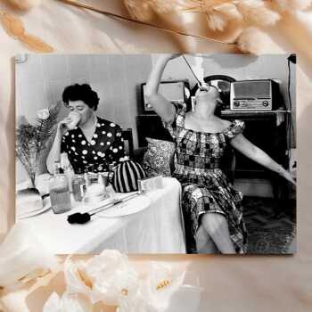 Women fire eaters - vintage black and white themed card - 12.6 x 17.7cm and blank inside - made in the UK