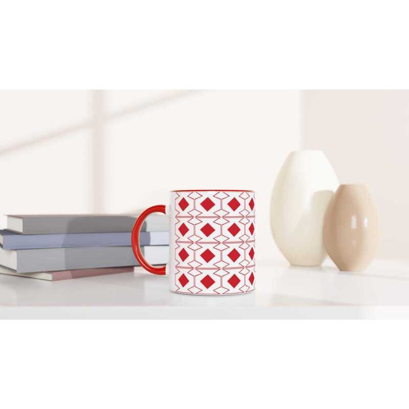 Red Diamonds and Shapes Mug - Ceramic White