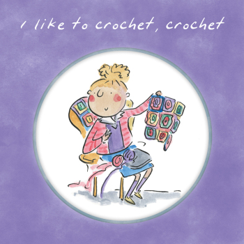Holy Mackerel I like to crochet, a 15cm squarecard for a crocheter featuring Rosie Brooks artwork, blank inside for your message. For wife, sister, friend, aunt, niece, mum, grandma etc