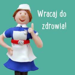 Holy Mackerel Wracaj do zdrowia Polish get well soon card - designed by artist Erica Sturla - 15cm square and blank inside for your message - made in the UK