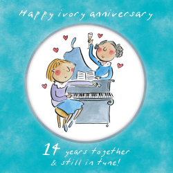 Holy Mackerel same sex LGBTQ+ 14th Ivory anniversary card (female) by Rosie Brooks - blank inside - 15cm square