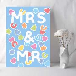 Mrs and Mr, confetti themed wedding card with a gorgeous printed envelope - 12 x 17cm and blank inside - made in the UK