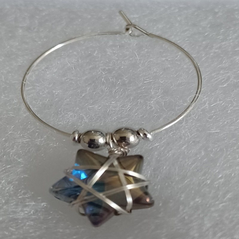 Set of 5 Wine Glass Charms with Wire Wrapped Stars - Silver tone