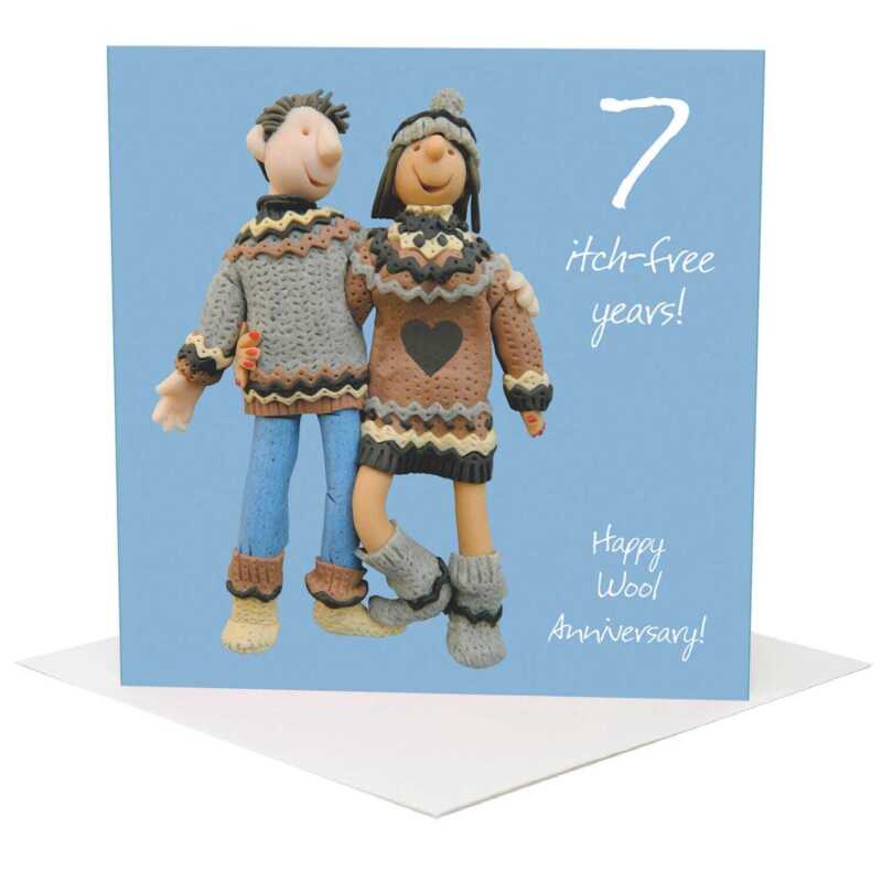 7th wedding anniversary card (wool anniversary card) - designed by Erica Sturla - 15cm square and blank inside, made in the UK