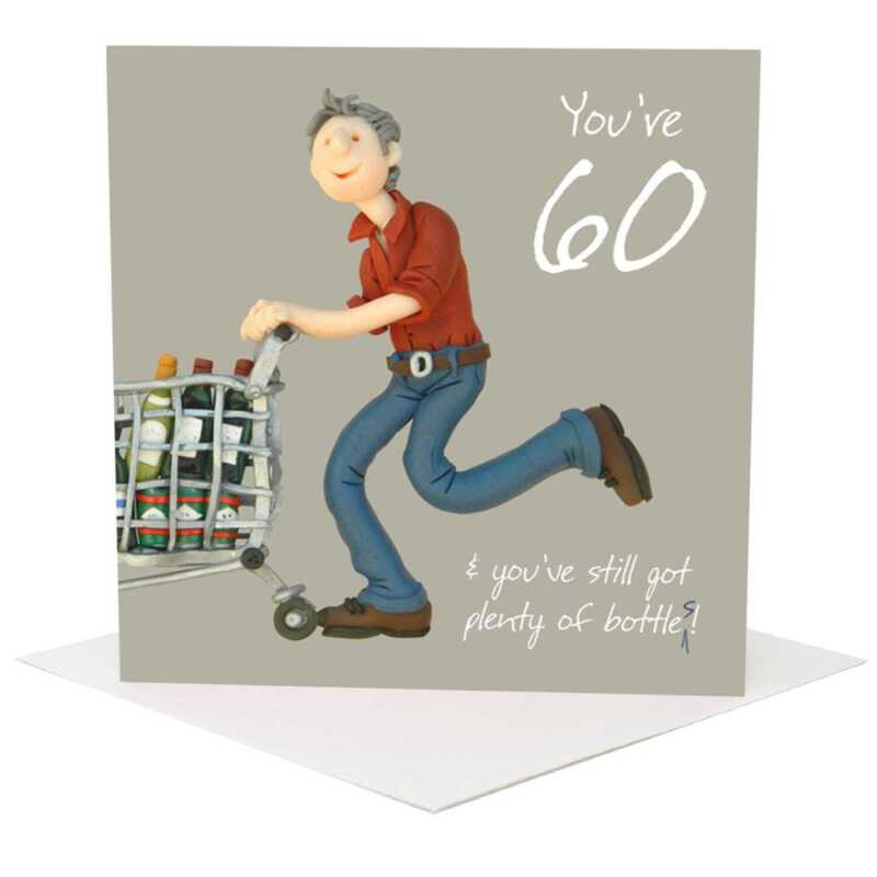 60th birthday card for him - designed by Erica Sturla - 15cm square and blank inside, made in the UK