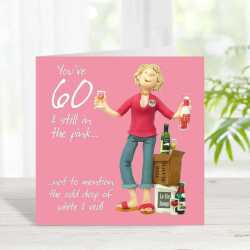 60th birthday card for her - designed by Erica Sturla - 15cm square and blank inside, made in the UK