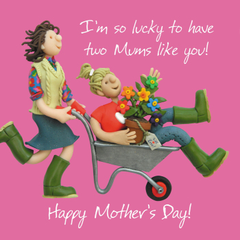Two mums LGBTQ+ Mothers Day card by Erica Sturla, 150mm square, for Mums on Mothering Sunday