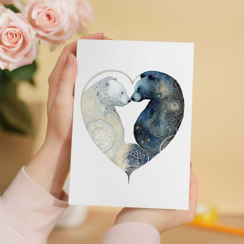 Valentine's Day Card for Her Valentine's Day Card for Wife Valentine's Day Card For Husband Boyfriend or Girlfriend Bears - Portrait (5x7) / Blank Inside