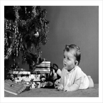 Baby by Tree - a 17.5 x 12.5cm Christmas Card from Holy Mackerel's Alternative Image Range of Festive Designs.