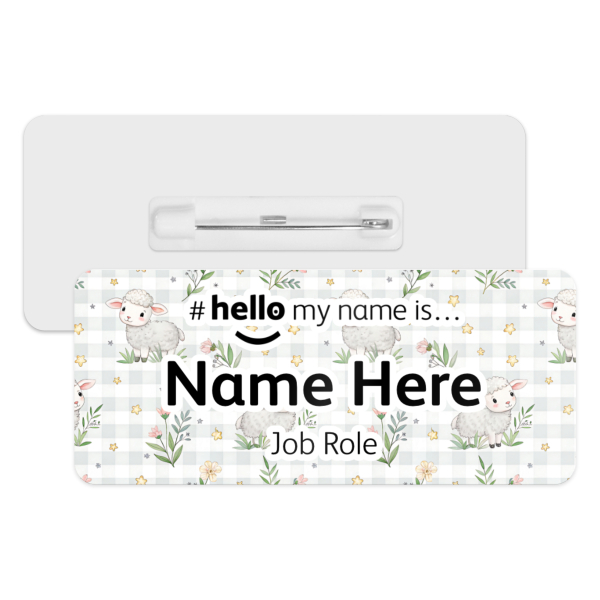 #hello my name is... Name Badge - Pastel Gingham Sheep
