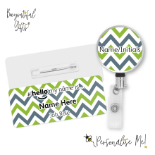 #hello my name is... Name Badge & Metal ID Reel - Green Zig Zags