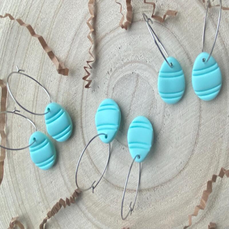 Handmade Pastel Easter Egg Earrings: Polymer Clay, Surgical Steel Hoops - ball studs